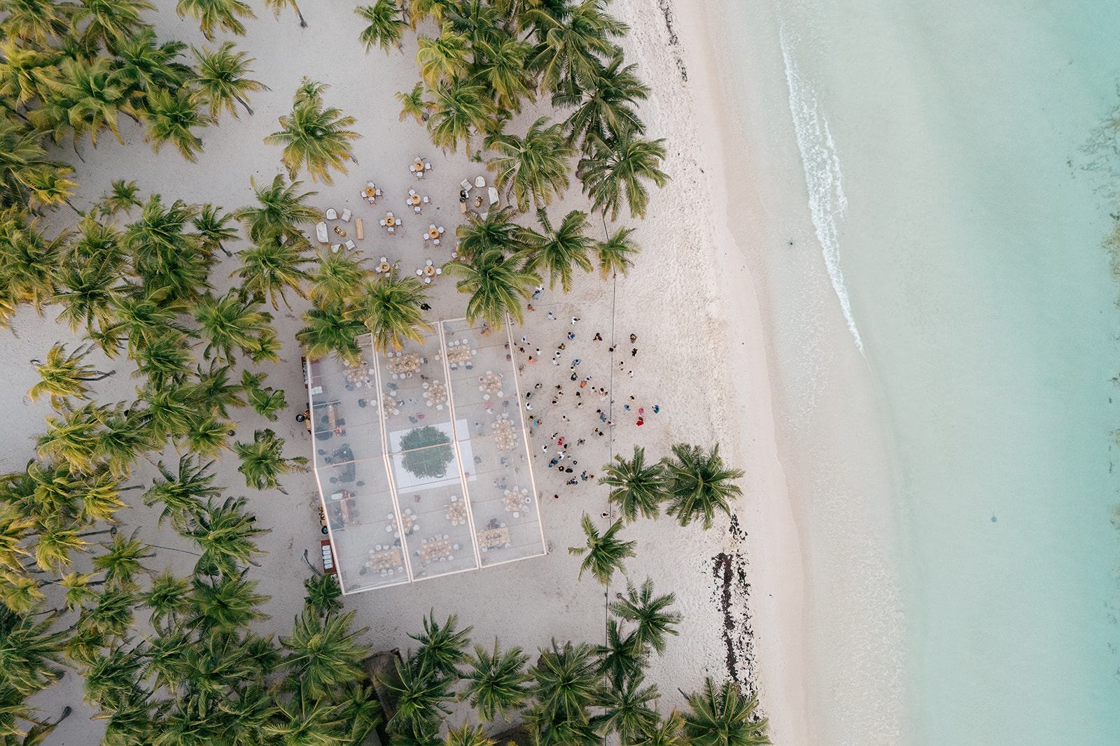 Aerial view of beach and Caribbean water, Saasil Kantenah Riviera Maya