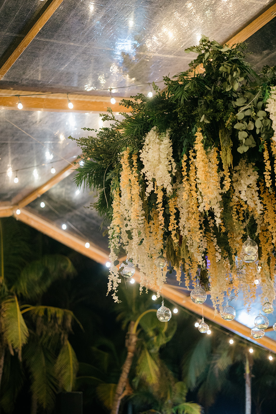 Floral ceiling installation at the reception, Saasil Kantenah wedding