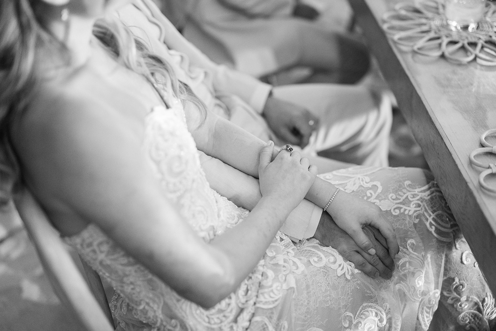 Black and white close-up of rings during ceremony, Saasil Kantenah