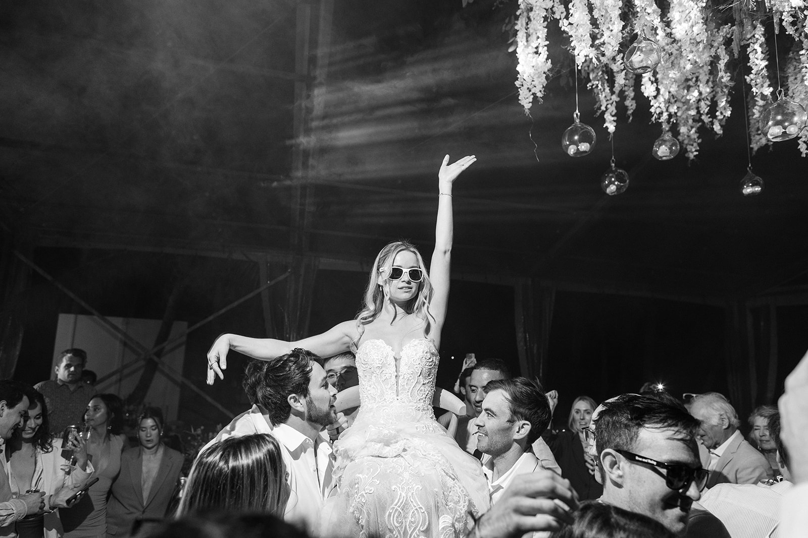 Bride lifted on shoulders during reception, Saasil Kantenah wedding