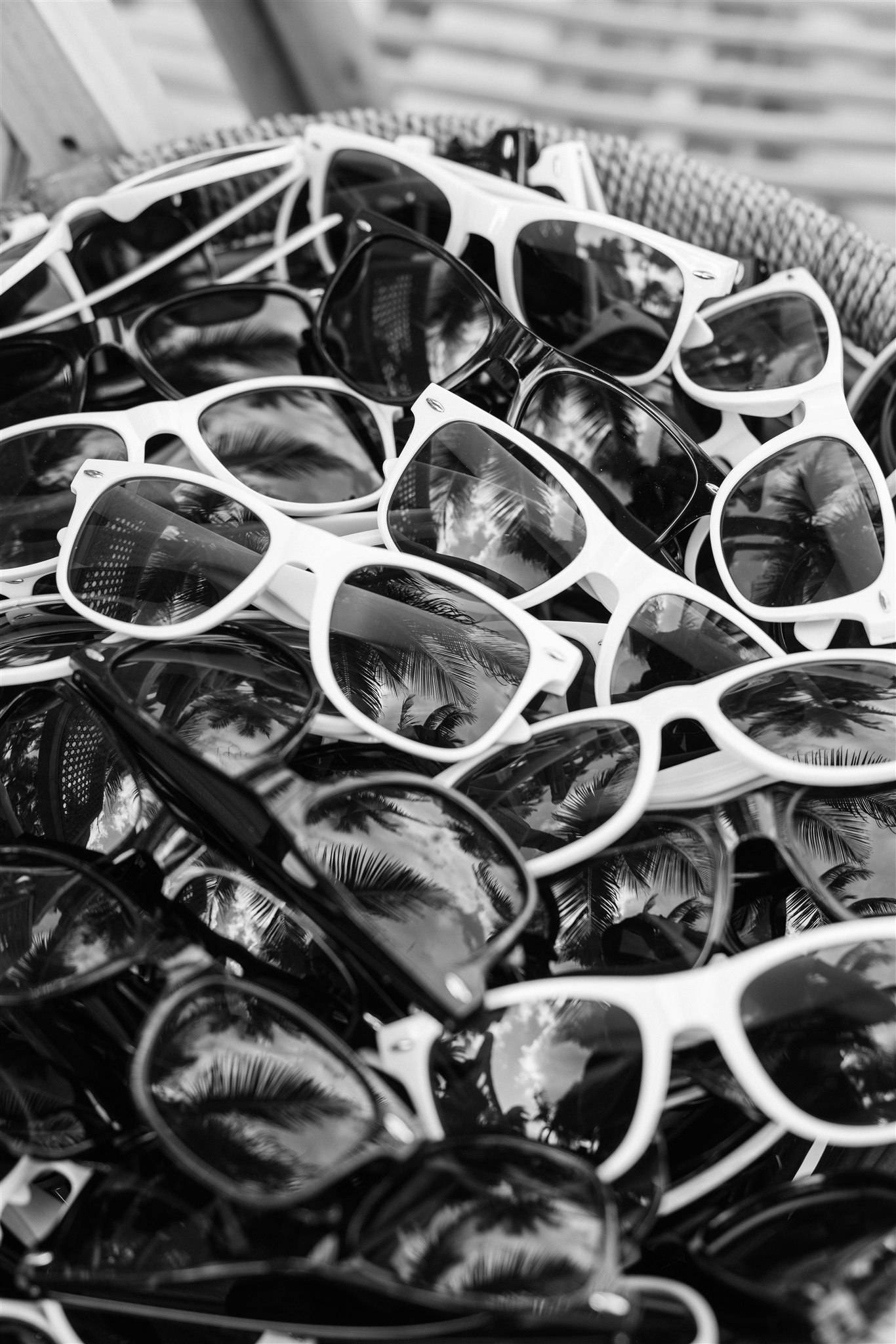 Detail of wedding party sunglasses, Riviera Maya beach wedding
