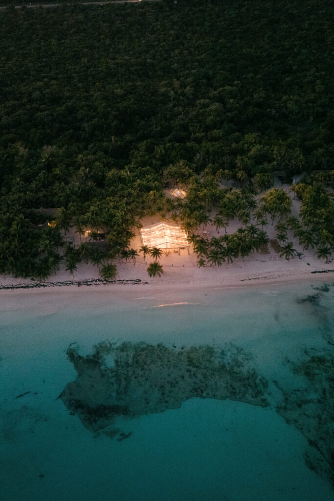 Aerial photo of a venue on the beaches of Cartagena, Colombia.
